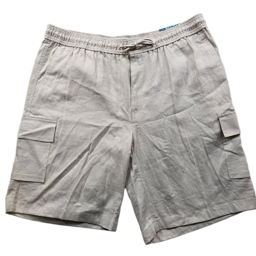 Cubavera Cargo Shorts Mens XL Beige Linen Drawstring Waist Casual Summer NEW